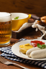 Boiled white sausage, served with beer and pretzels. Perfect for Octoberfest.