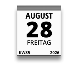 Kalender f&uuml;r Freitag, 28. AUGUST 2026 (Woche 35)