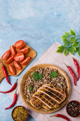 Fried chicken breast with buckwheat porridge