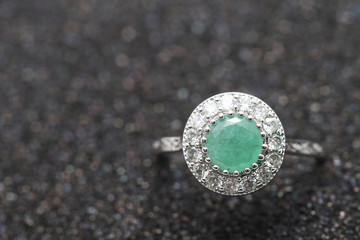 Jade on diamond ring