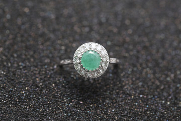 Jade on diamond ring
