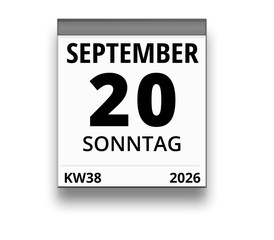 Kalender für Sonntag, 20. SEPTEMBER 2026 (Woche 38)