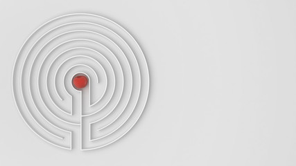 Round white labyrinth maze game with entry and exit, find the path to the apple concept, love...
