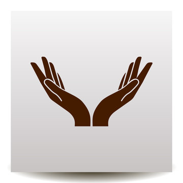 two hands vector icon  on a realistic paper background with shadow