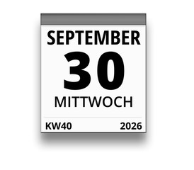 Kalender für Mittwoch, 30. SEPTEMBER 2026 (Woche 40)