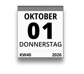 Kalender für Donnerstag, 1. OKTOBER 2026 (Woche 40)