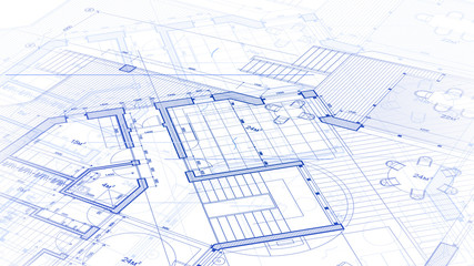 Architecture design: blueprint plan - vector illustration of a plan modern residential building / technology, industry, business concept illustration: real estate, building, construction, architecture