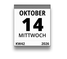 Kalender für Mittwoch, 14. OKTOBER 2026 (Woche 42)