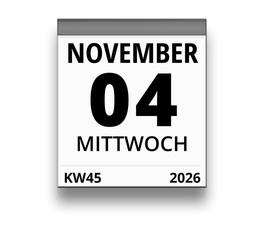 Kalender für Mittwoch, 4. NOVEMBER 2026 (Woche 45)