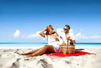 Summer trip on beach and two blue sea with sky. 