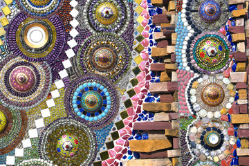 Colorful patterns of ceramic on the wall.