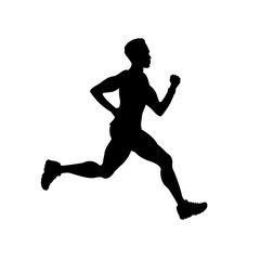 Fototapeta na wymiar silhouette of running male, isolated on white background