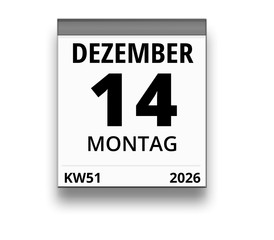 Kalender für Montag, 14. DEZEMBER 2026 (Woche 51)