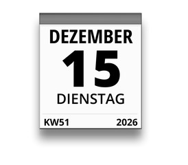 Kalender für Dienstag, 15. DEZEMBER 2026 (Woche 51)