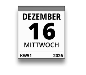 Kalender für Mittwoch, 16. DEZEMBER 2026 (Woche 51)