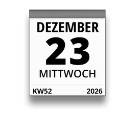 Kalender für Mittwoch, 23. DEZEMBER 2026 (Woche 52)