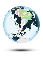 Chile on globe with flags