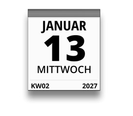 Kalender für Mittwoch, 13. JANUAR 2027 (Woche 02)