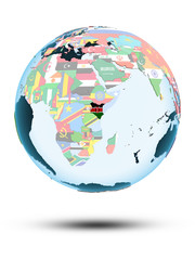 Kenya on globe with flags