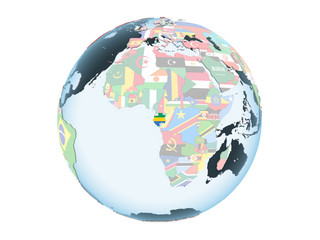 Gabon with flag on globe isolated