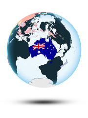 Australia on globe with flags