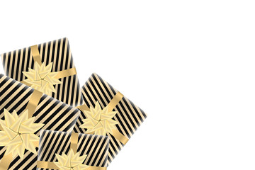 Merry Christmas and Happy New Year background with gift boxes. Modern design. Universal background for poster, banners, flyers, card.