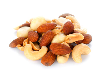 salted cocktall nuts on white background