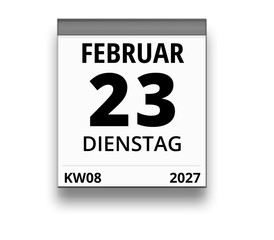 Kalender für Dienstag, 23. FEBRUAR 2027 (Woche 08)