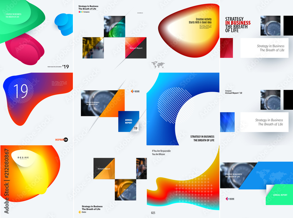 Poster set of modern design abstract templates. creative business background with colourful fluid gradient 