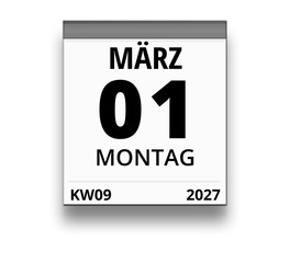 Kalender für Montag, 1. MÄRZ 2027 (Woche 09)
