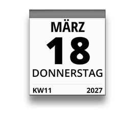 Kalender für Donnerstag, 18. MÄRZ 2027 (Woche 11)
