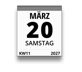 Kalender für Samstag, 20. MÄRZ 2027 (Woche 11)
