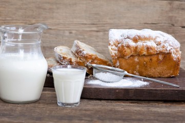 sweet bread with powdered cigars and milk