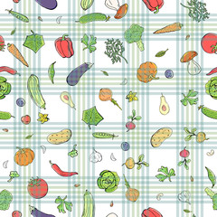 Vector seamless pattern retro drawing of vegetables. Can be used for web page background, fills drawings, wallpapers, surface textures.