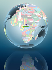 Central Africa on globe with flags