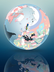 Sweden on globe with flags