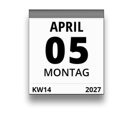 Kalender für Montag, 5. APRIL 2027 (Woche 14)