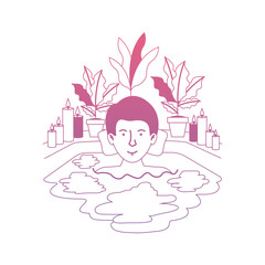 man in the bathtub and houseplants vector illustration design