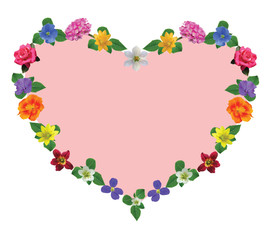 Pink floral heart. Amorous heart with the application of live flowers and place for your text. 