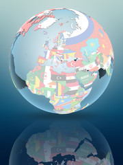 Obraz premium Kosovo on globe with flags