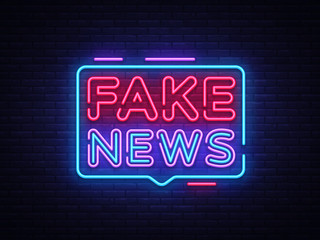 Fake News neon sign vector. Breaking News Design template neon sign, light banner, neon signboard, nightly bright advertising, light inscription. Vector illustration