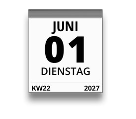 Kalender für Dienstag, 1. JUNI 2027 (Woche 22)