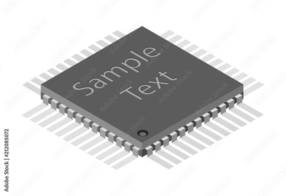 Aufkleber 3d isometric illustration of a microchip, chip, cpu, processor in tqfp package with empty space for 