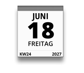 Kalender für Freitag, 18. JUNI 2027 (Woche 24)