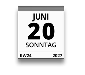 Kalender für Sonntag, 20. JUNI 2027 (Woche 24)