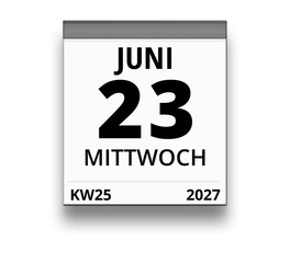 Kalender für Mittwoch, 23. JUNI 2027 (Woche 25)