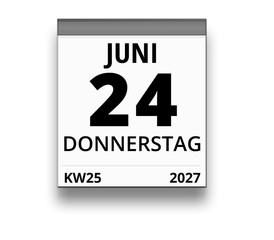 Kalender für Donnerstag, 24. JUNI 2027 (Woche 25)