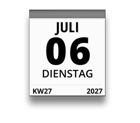 Kalender für Dienstag, 6. JULI 2027 (Woche 27)
