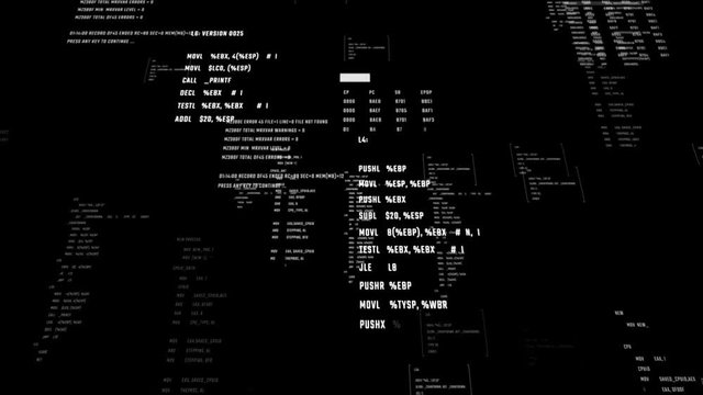 Abstract background with animation of coding process. Futuristic interface of script programming. Seamless loop.