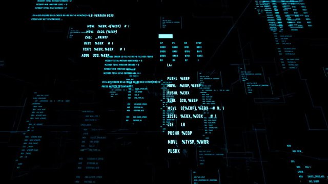 Abstract program modules moving on a screen. Cyberspace with coding animation. Seamless loop.